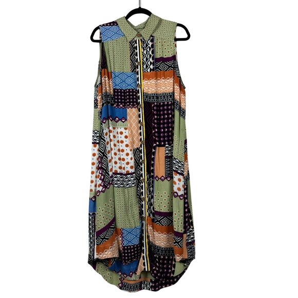 Anthropologie Maeve Everyway Patchwork Dress Shirt Dress Sleeveless Mixed Print - Picture 4 of 11